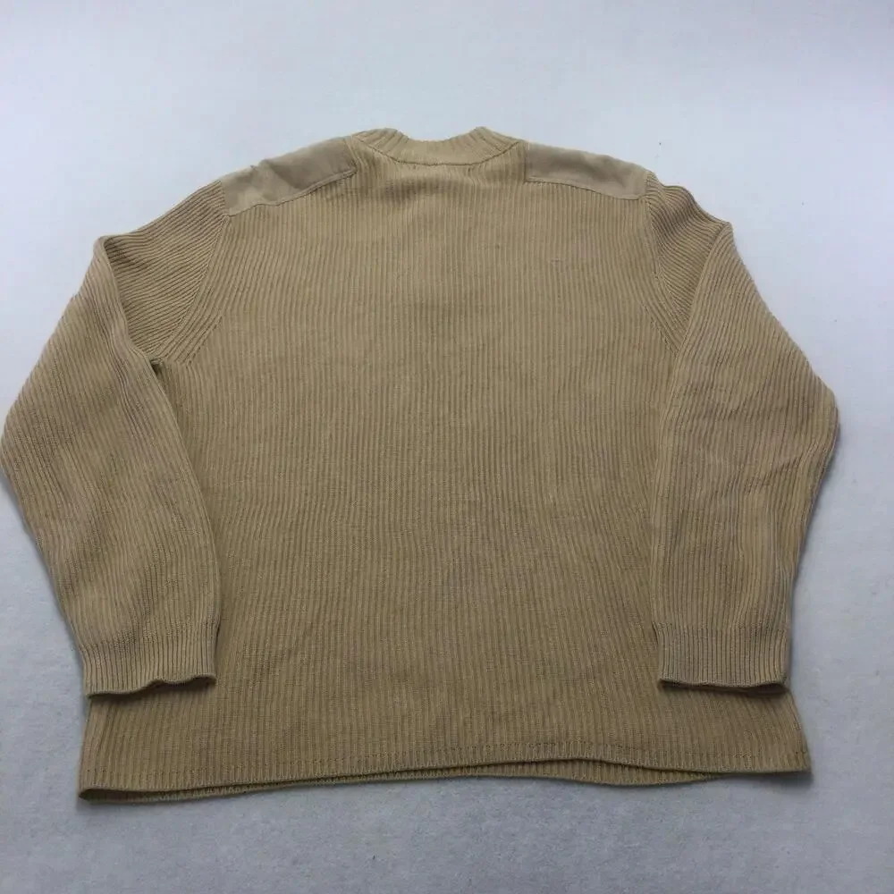Banana Republic Sweater Mens 2XL Beige Henley Mock Neck Suede Elbow Patches Knit